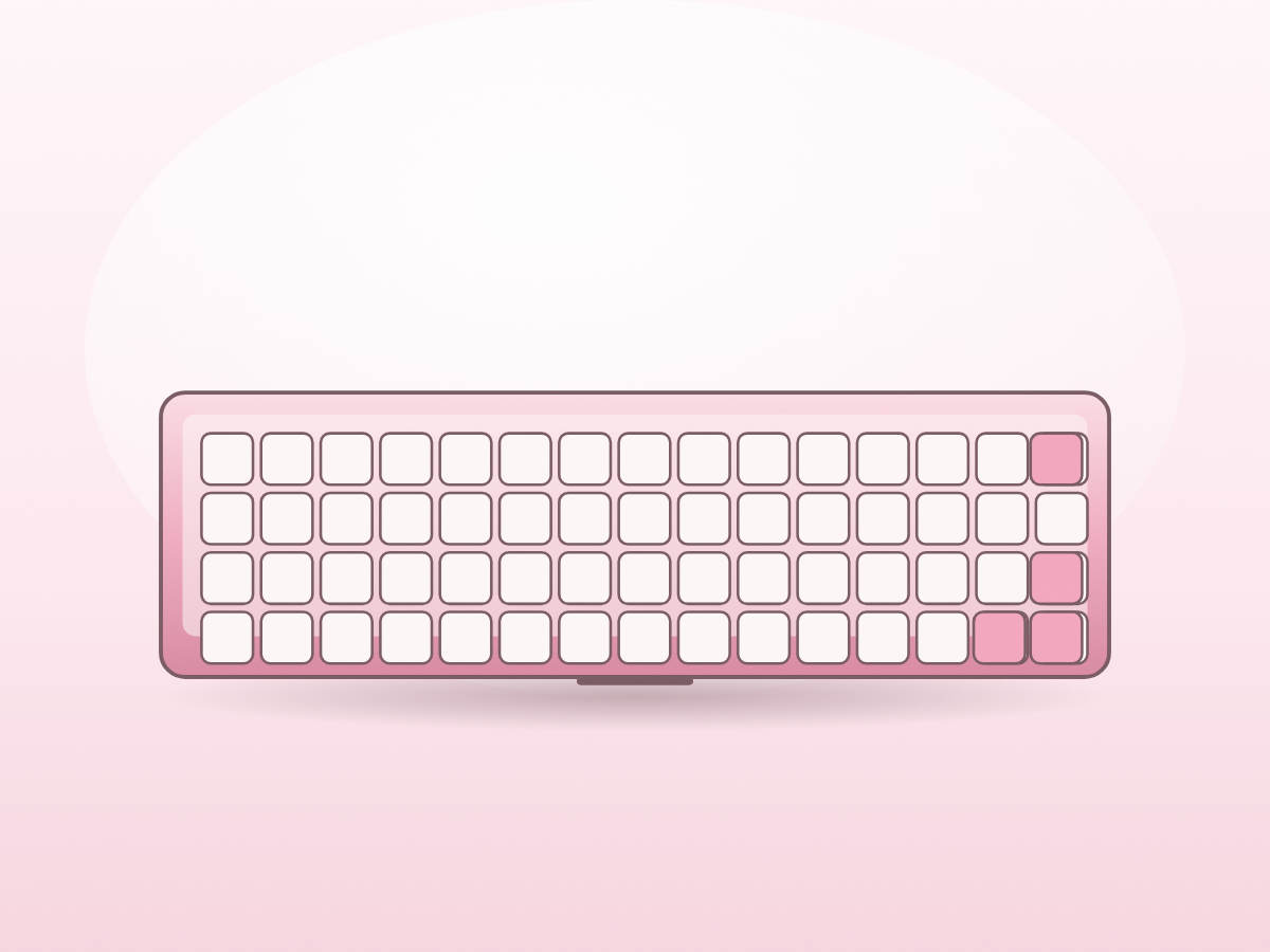 Elevation of the Rosette 65 keyboard, showing the right-hand arrow column a 60% layout leaves out.
