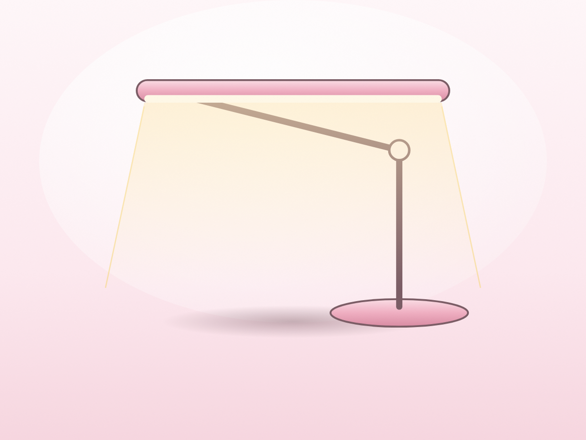 The Halo desk lamp: a wide illuminated bar on a counterweighted arm, throwing light down.