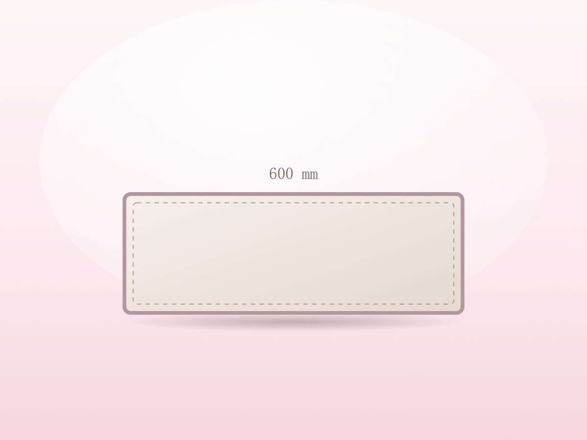 The small linen desk mat with its bound edge, dimensioned at 600 mm.