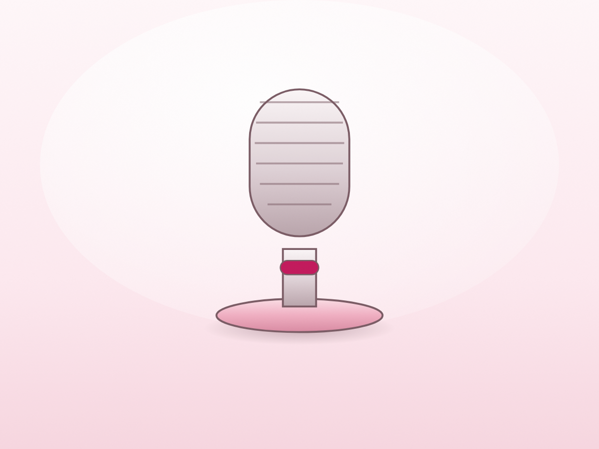 The desk microphone on its weighted base, with the physical mute switch below.